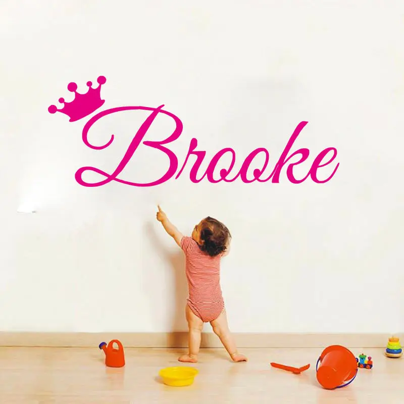 

HWHD Princess Crown Customized Art Sticker Custom Kids Name Vinyl Wall Decal For Kids Free Shipping