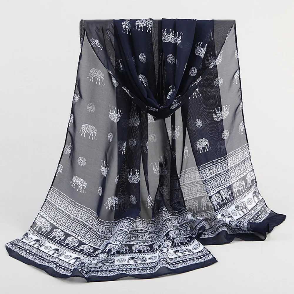 

Women Vintage Elephant Printing Scarf Fashion Retro Female Multipurpose Shawl Scarf Soft Comfortable Chiffone Scarf bohemian