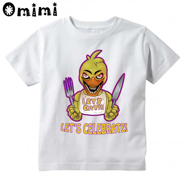 Детская футболка с забавным принтом «пять ночей с Фредди» топы с короткими рукавами для мальчиков и девочек, детская летняя белая футболка ooo3035 - Цвет: oHKP3035G