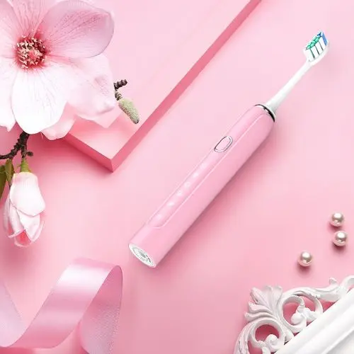 Беспроводная зарядка белая звуковая электрическая зубная щетка 5 режимов для взрослых и подростков умный чип электрическая зубная щетка перезаряжаемая - Цвет: Pink