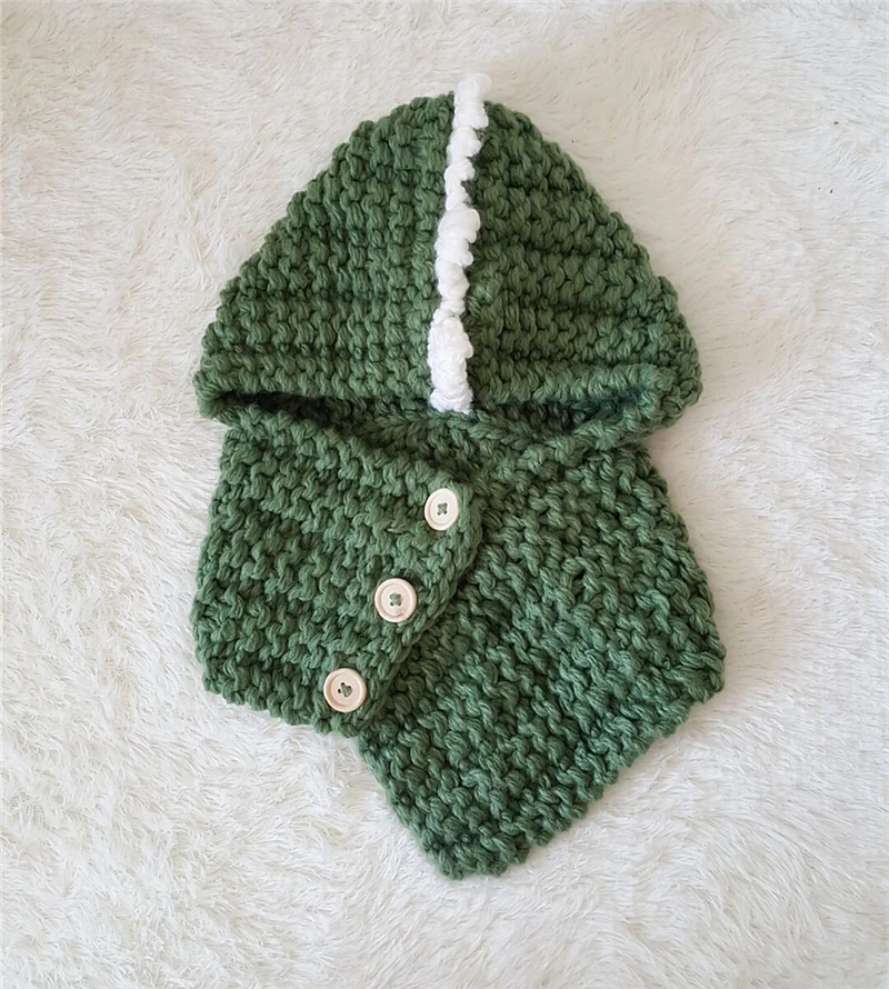 Kid Handmade Dinosaur Hat Children Eleka Knitted Cap Boy Girl Neckchief Tubular Scarf 3 Buttons Loop Shawl and Beanie_voghion.com