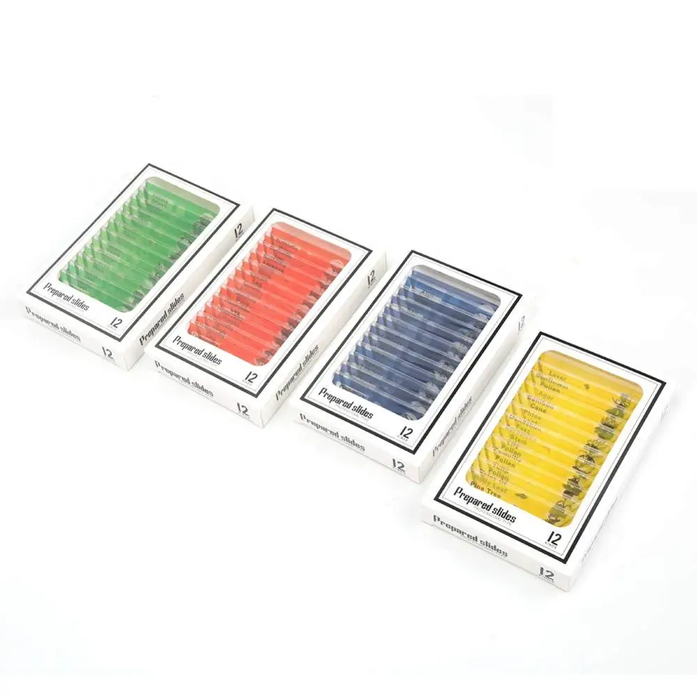 12pcs Plastic Prepared Microscope Slides Sample Animals Insects Plants Flowers 