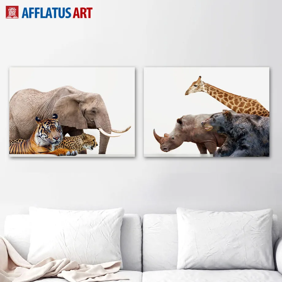 

Cute Elephant Tiger Giraffe Rhinoceros Wall Art Canvas Painting Nordic Posters And Prints Nursery Wall Pictures Kids Room Decor