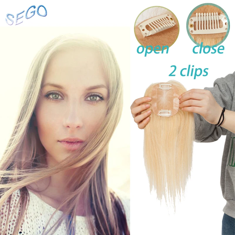 SEGO 10Inch 6*9cm Straight Pure Color Hair Topper Toupee For Women Double Knots Hair Pieces Non-remy Hair Indian Hair110%density