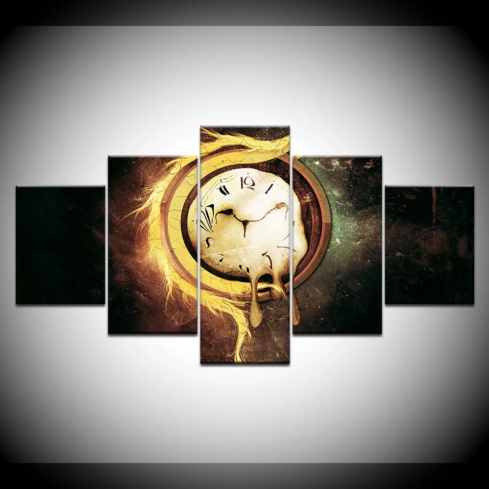 5 Panels Canvas Art Vintage Watch Melted clocks Home Decor Wall Art