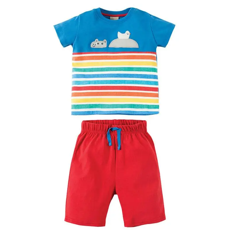 Little maven/Брендовая детская летняя одежда для маленьких мальчиков хлопковые комплекты для детей животного ракеты полосатый принт футболка+ Шорты - Цвет: 006