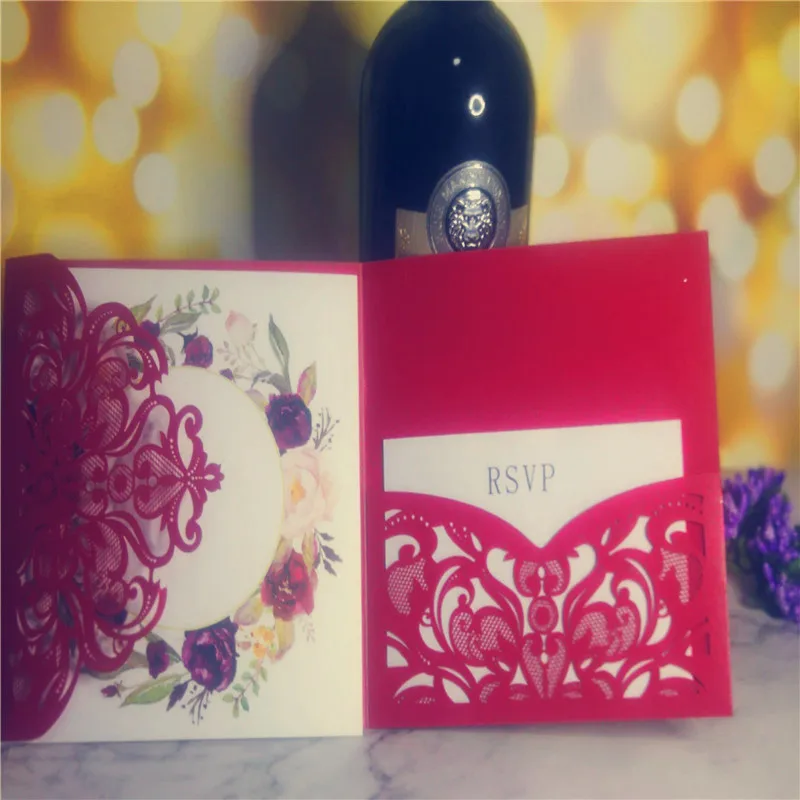 1 шт. трехкратный лазерный вырез ажурный цветок набор свадебных пригласительных открыток открытка высокого класса бизнес-дилинг - Цвет: Красный