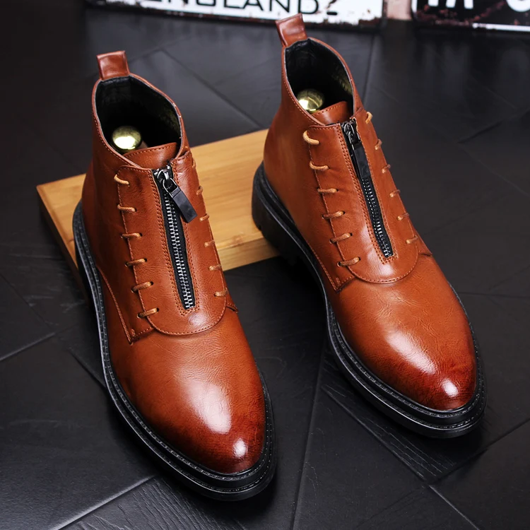 

Mens Pointy Toe Leather Casual Chelsea Retro Ankle Boots Formal Shoe Zippers New E14