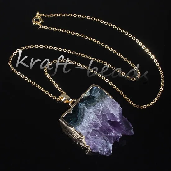 Natural Gnergy Gemstone~ Double Buckle Irregular Shape Pendant Natural Purple Amethysts Quartz Stone Necklace Fashion Jewelry 17 AA00409002308e