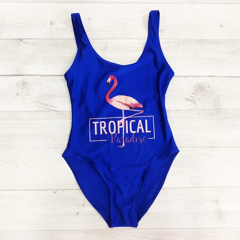 

Flamingo Print Swimsuit Women Swimwear One Piece Sexy Bodysuit High Cut Low Back Bathing Suit Swimming Suit for women monokini