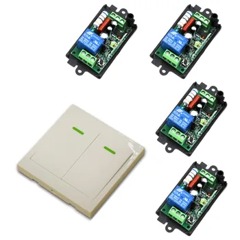 

New Multi-function Mode AC 110V 220V 1CH Wireless Remote Control Switch System 4*Receiver & 1* White Wall Panel Sticky Remote