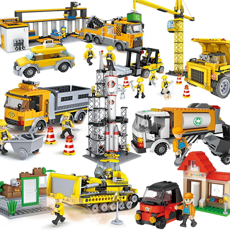 

New City Engineering Series Educational Building Block Sets Dump truck Van GAS Models Assembly DIY Bricks Figures Toys For Kids