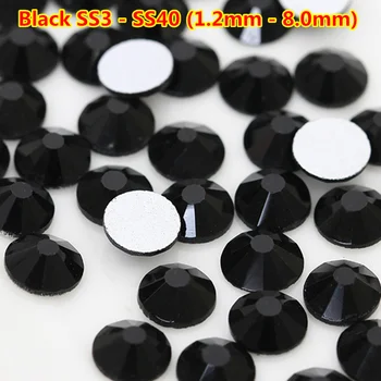 

Free Shipping Mix Sizes 1440pcs Nail Crystals Flat Back Black Rhinestones Nails Strass Non Hotfix Glass Rhinestones ss3 ss34 ss6