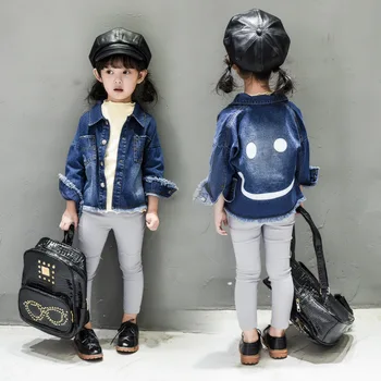 

2016 spring autumn Girls Kids Boys Cartoon smiling face denim jacket coat comfortable cute baby Clothes Children Clothing 20w