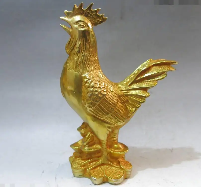 S06041 China bronze gild carved beautiful Good luck rooster sculpture