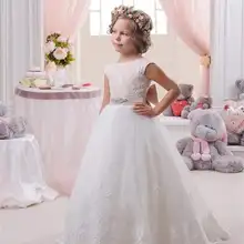 Элегантные платья для первого причастия белого и шампанского для девочек, г. высокое качество, пояс с атласным бантом, Платья с цветочным узором для девочек