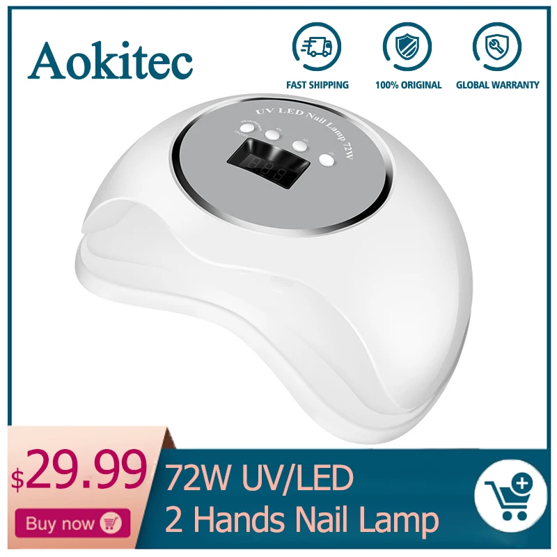 

Aokitec 72W Two Hands Nail Lamp Led UV Nail Dryer for Gel Polish Curing with Detachable Bottom LCD Display Led Lamp for Manicure