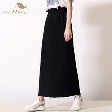 SISHION праздничный Стиль шифон женская плиссированная юбка SP0072 Женская однотонная эластичная летняя с высокой талией Повседневная Длинная макси юбка