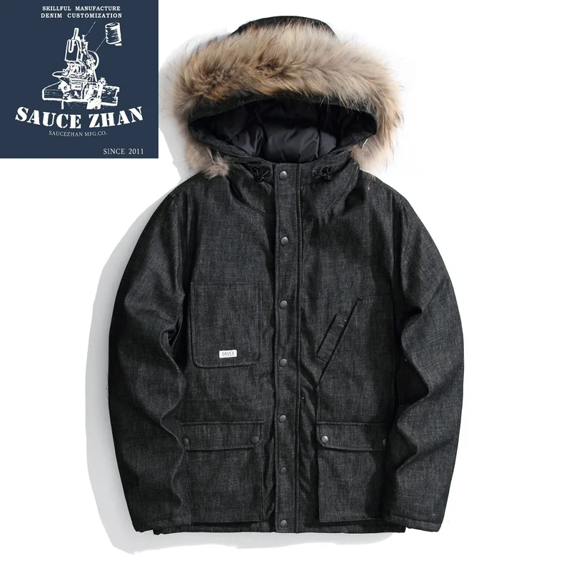 

SauceZhan Down Jacket Male White Duck Down Jacket Denim Down Jacket Bomber Jacket Men Coat Winter Men Coat Winter