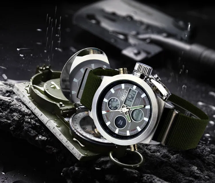 ATSM Wrangler, мужские часы, 50 метров, с кожаным ремешком, военные часы, мужские водонепроницаемые спортивные кварцевые часы с будильником, новинка