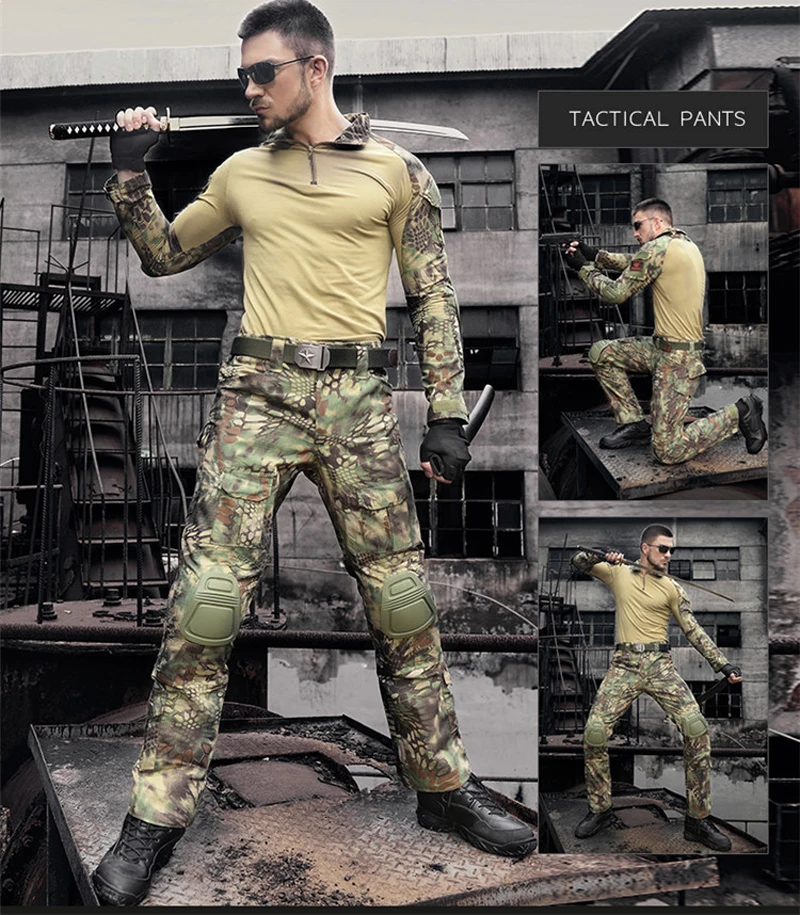 Hunting Gen2 Combat Uniform Suit Multicam Army Shirt & Pants with elbow & knee pads For Military Paintball Woodland Wargame