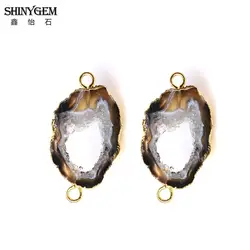 ShinyGem нерегулярные соединительный элемент из агата Подвески 2 пары шт./лот Бразилии коричневые Агаты Натуральный камень разъем для серьги