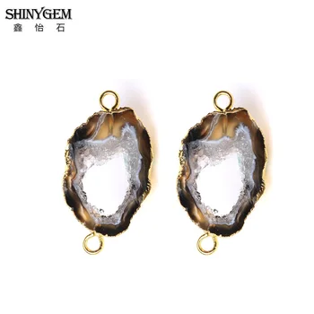 

ShinyGem Irregular Agates Connector Charms Pair 2pcs/Lot Brazil Brown Agates Natural Stone Connector For Earrings Jewelry Making