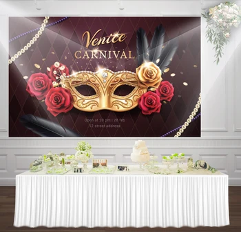 

HUAYI Custom Masquerade Birthday Party Carnival Event photography Gold Mask Rose backdrop background for Studio Props lw-1133