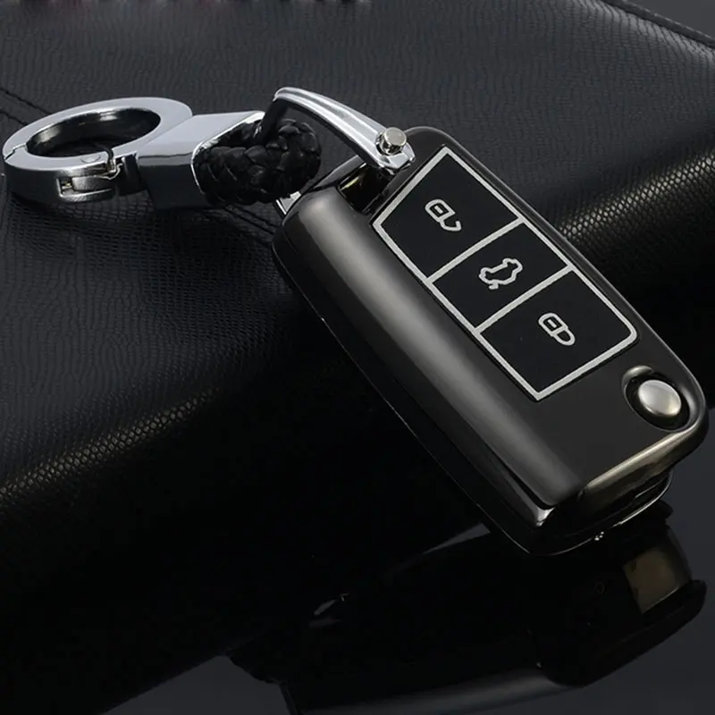 

Zinc Alloy+Leather Car Key Case Cover For VW Golf 7 GTI MK7 Octavi A7 Seat Leon Ibiza Flip Remote Key Wallet Keychain