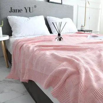 

Four Seasons Simple Pure Colored Blanket All Cotton Knitted Linen Blanket Nordic Sofa Cover Blanket Midday Break Air Quilt
