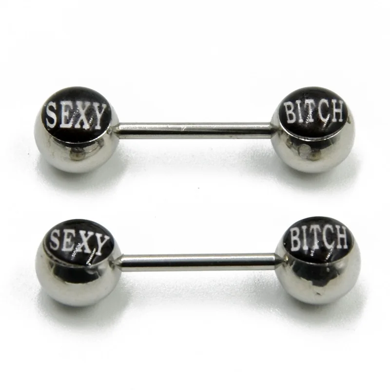 14G Surgical Steel Nipple Bar Sexy Puck Dirty Bad Word Logo Nipple Ring Barbells Women Punk Body Piercing Jewelry Free Shipping - Окраска металла: SEXY BITCH