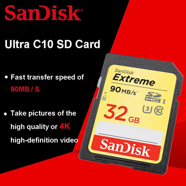 100 Original SanDisk SD Card SDHC SDXC U3 Memory Cards Class 10 90MB/s