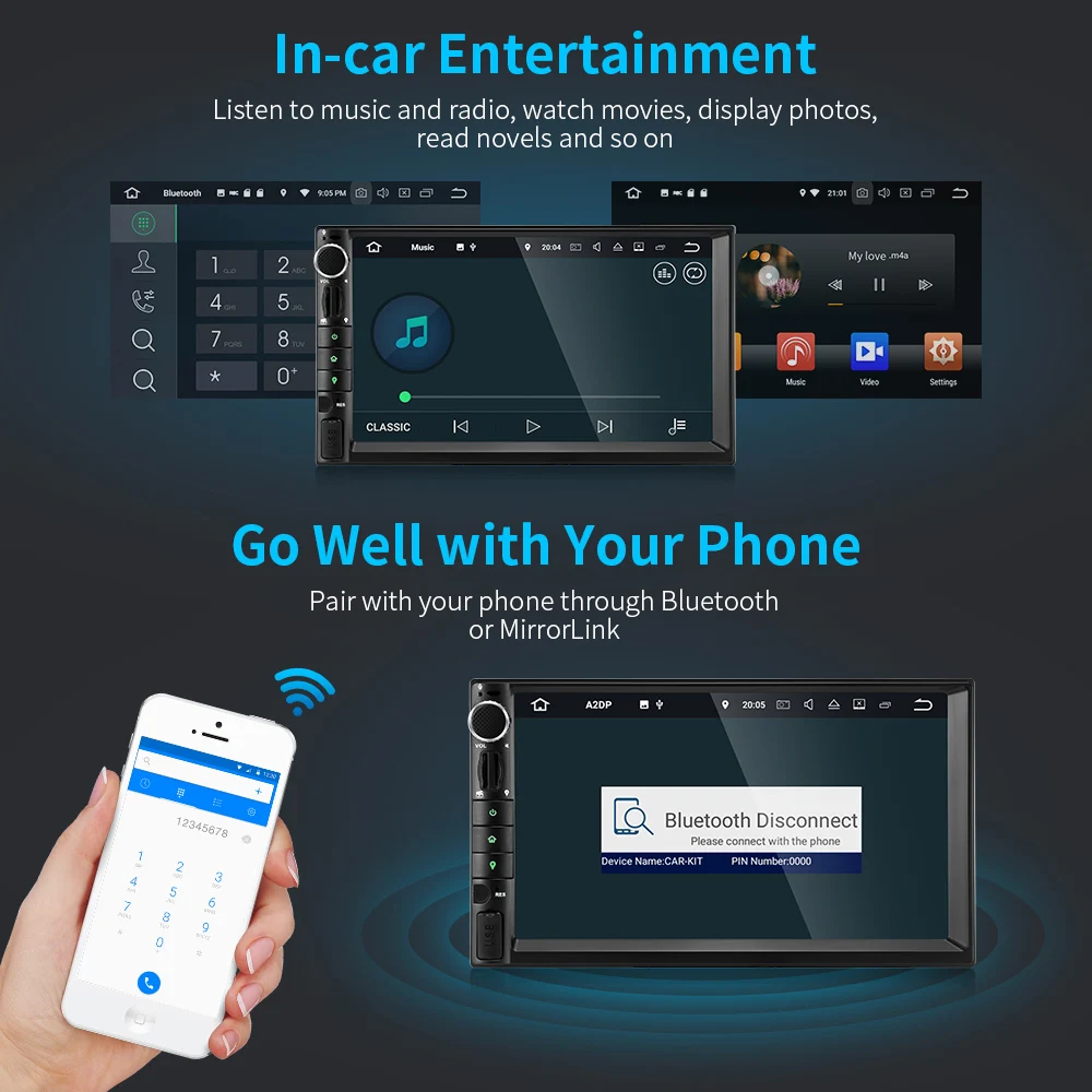 2 Din Android 8 0 автомобильный мультимедийный плеер дюймов 7 развлечения аудио Bluetooth gps