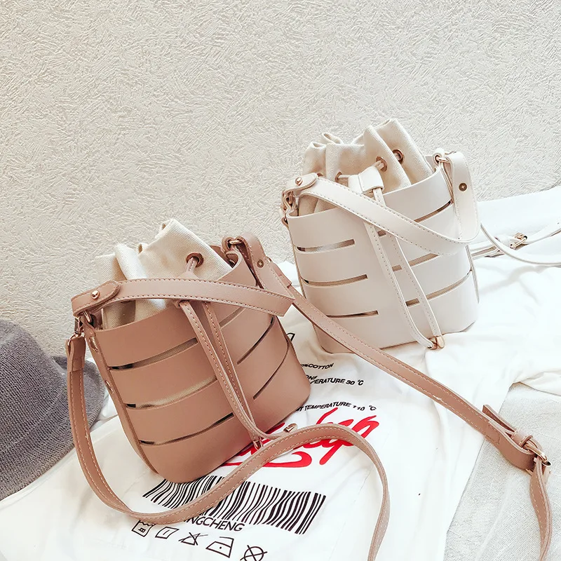 

Hot Drawstring Bucket Bag For Women 2019 Mini PU Leather Crossbody Bags Ladies Shoulder Bags Female Handbags Pure Color Sac C85