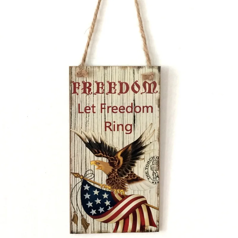 Деревянная дощечка, висячий знак, Let Freedom Ring, дверная вешалка для украшения Дня независимости, вечерние украшения 4 июля - Цвет: 1