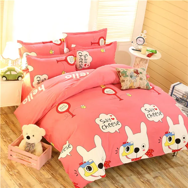 Pink Cartoon Small Bear Bedding Sets Cute Bear Bed Linen Duvet Cover