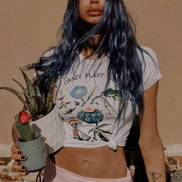 

Floral T-shirt Stamp Crazy Plant Lady T Shirt for Women Casual Gardening Plant Lady Is The New Cat Lady Farmer Farm
