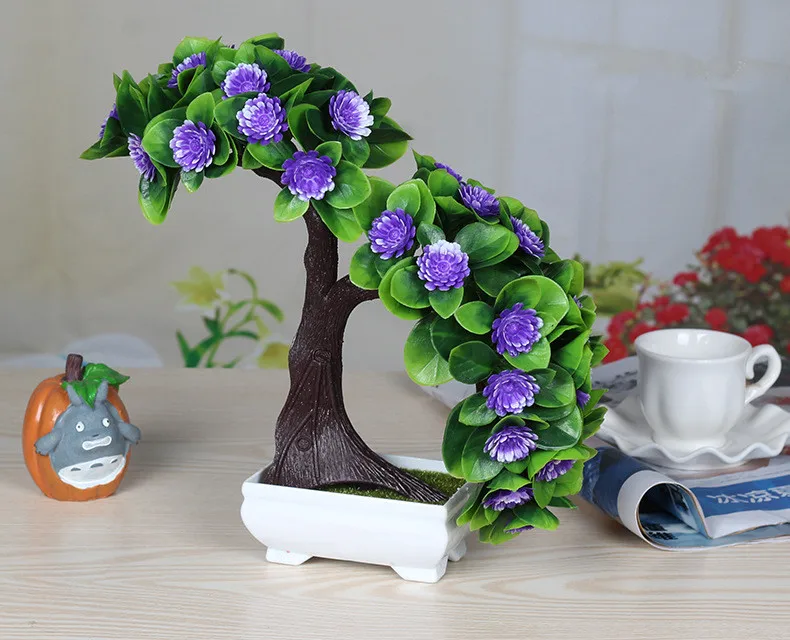 Flone Artificial Plants Flowers Fake Green Plant Welcome Pine Bonsai Simulation Plastic Flowers Wedding Home Decoration Plant (14)