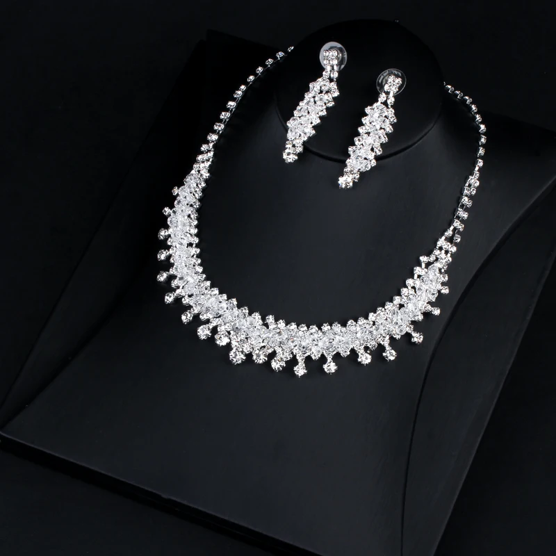 Rhinestones Necklace Earrings Jewelry Sets for Bridal Wedding Party (4)