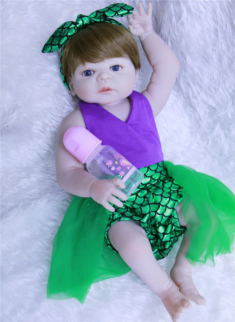 

about 57 cm Lifelike Full Body Silicone Baby Girl Doll cute Mermaid Princess Bebe Reborn Doll For Children's Day Gift Early Educ