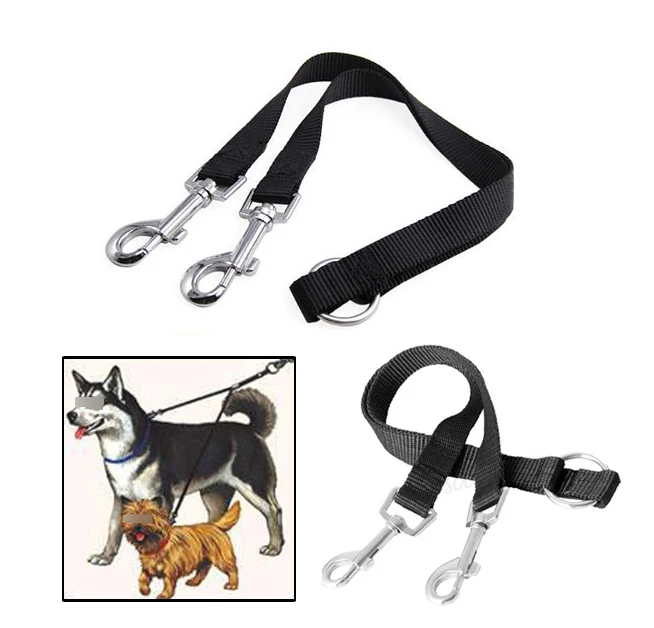 Black Nylon Coupler Leash 1 Lead Duplex 2 Way Splitter Multiple Dual