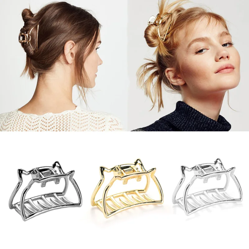 

Cute Cat Shape Hair Claw Clamps Hair Clips For Women Girls Haar Accessoires DIY Headwear Alloy Hair Grips Make Up Disk Holder