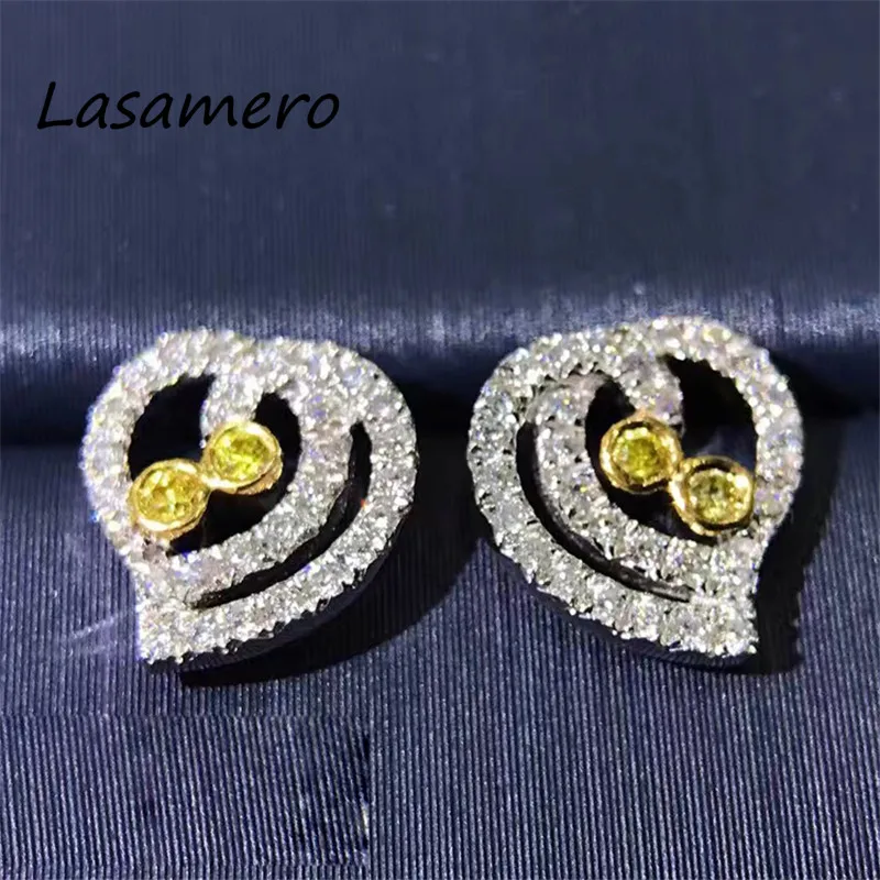 

LASAMERO 0.18CTW Natural Diamond Cluster Earrings 18K White Gold Diamond Halo Stud Earrings Fine Jewelry Earring Studs