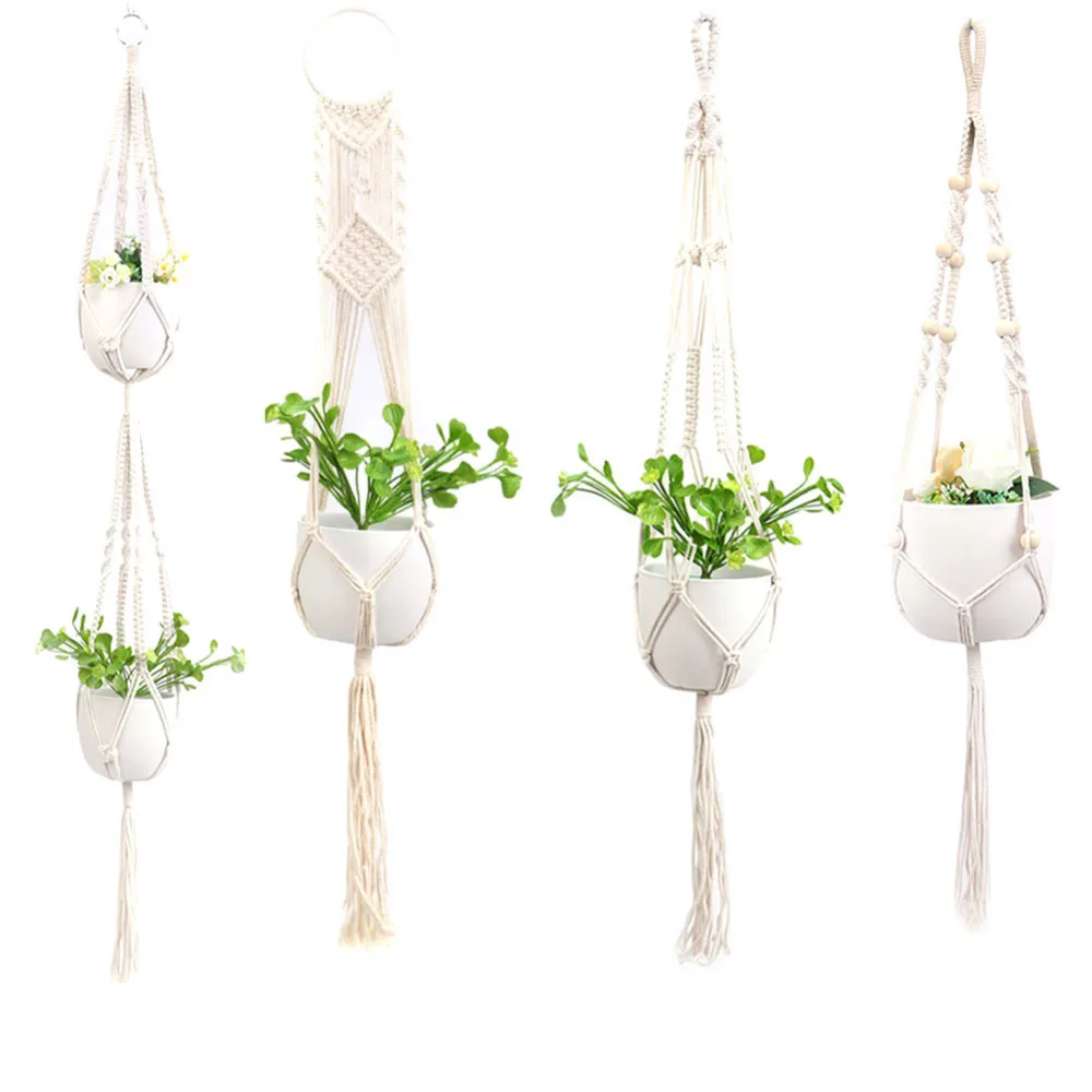 

New Knotted Macrame Plant Hanger Cotton Linen Flowerpot Basket Lifting Rope Indoor Outdoor Hanging Planter Basket Pot Holder