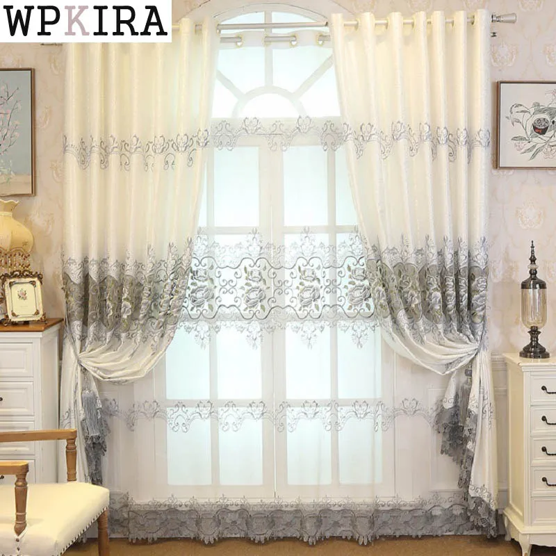 

Grey Embroidered Voile Curtains for Living Room the Bedroom Sheer Curtains Tulle Window Curtains Fabric Drapes 147&30