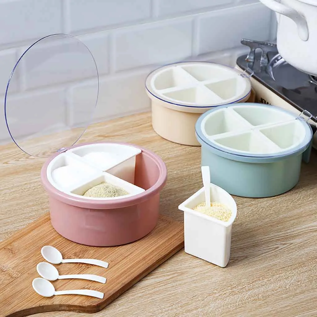 

Multi-grid Spice Jar Round Seasoning Box Salt Pepper Dispenser Storage Rack July#02