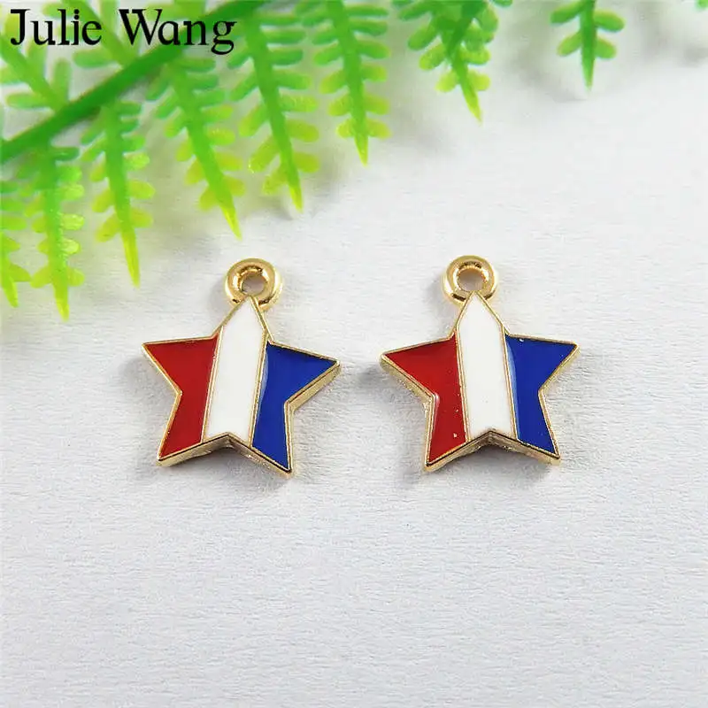 

Julie Wang 20PCS Alloy Enamel Five-Pointed Star Red White Blue Charms Necklace Pendant Findings DIY Jewelry Making Accessory