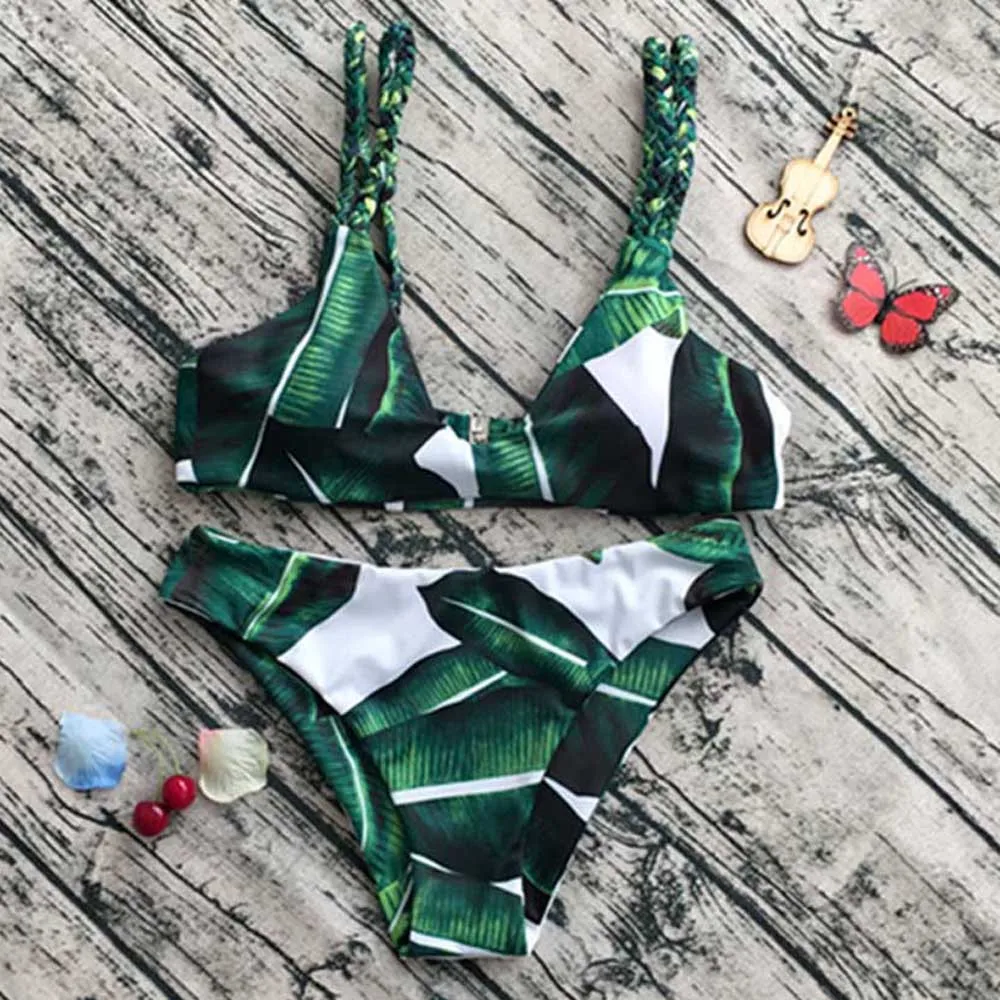 

Separate female suit 2019 New summer Women's Low Waist Sexy Casual Bikini Set Sexy Leaves For Rope Swimsuit Push-up Swimwear *5