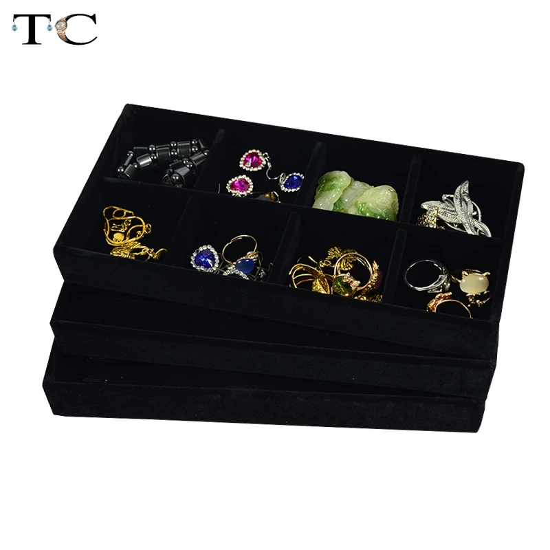 3pcs/lot Ring Necklace Chain Compartment Jewelry Display Tray Black