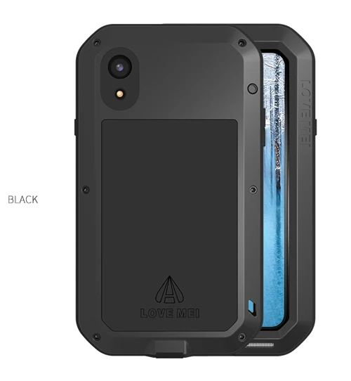 Black Мощный чехол LOVE MEI для iPhone XS MAX Armor Алюминиевый металлический водонепроницаемый противоударный чехол XS MAX+ закаленное стекло - Цвет: Black